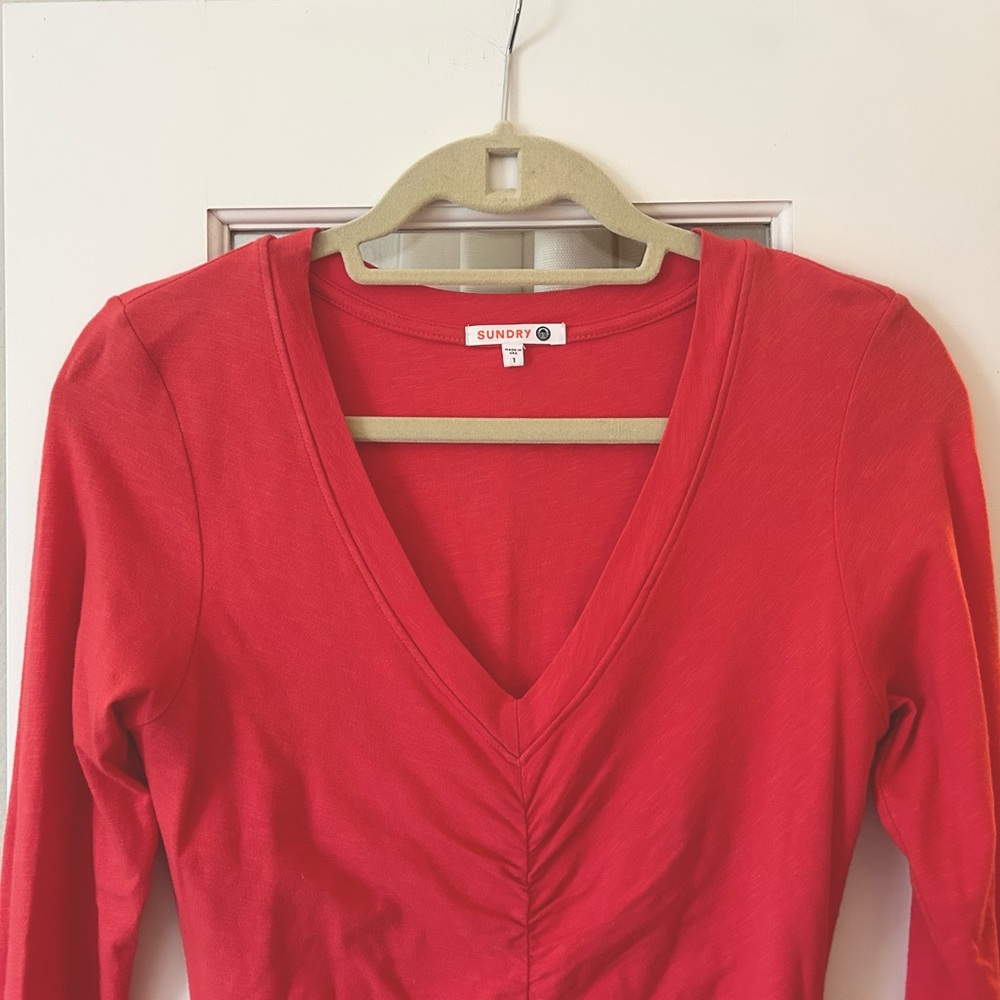 Anthropologie Sundry Coral Ruched Dress Size 1/Small - Picture 6 of 14